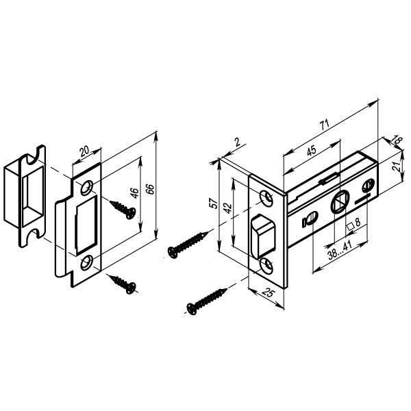 Защелка Punto (Пунто) врезная METL45-8 ( L45-8) SN мат.никель 