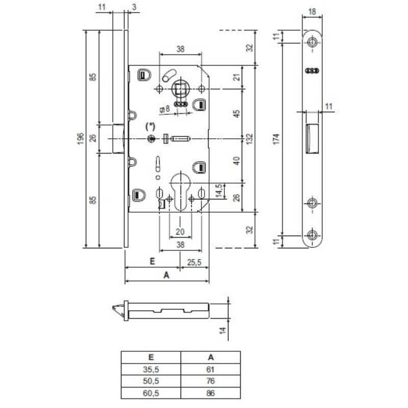 Корпус замка AGB (АГБ) под цилиндр MEDIANA EVOLUTION B01103.50.03.567 с отв. планкой B01000.13 (латунь) 