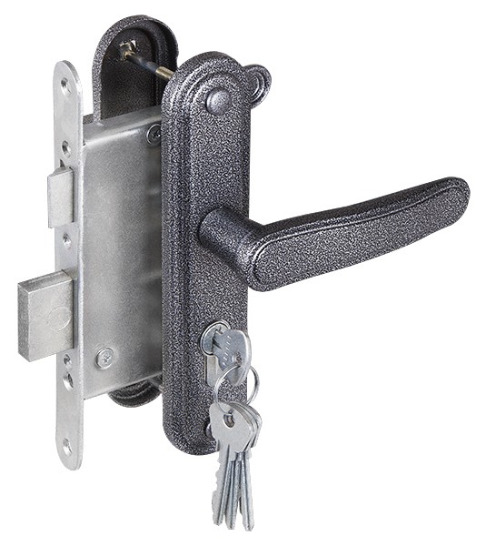 Замок Zenit (Зенит) врезной цилиндровый с защёлкой в комплекте с ручкой ЗВ4-3.03 (серебро), 4 кл. 