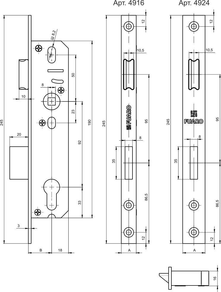 Корпус Fuaro (Фуаро) узкопрофильного замка с защелкой PROF4916-25/92 CP хром 