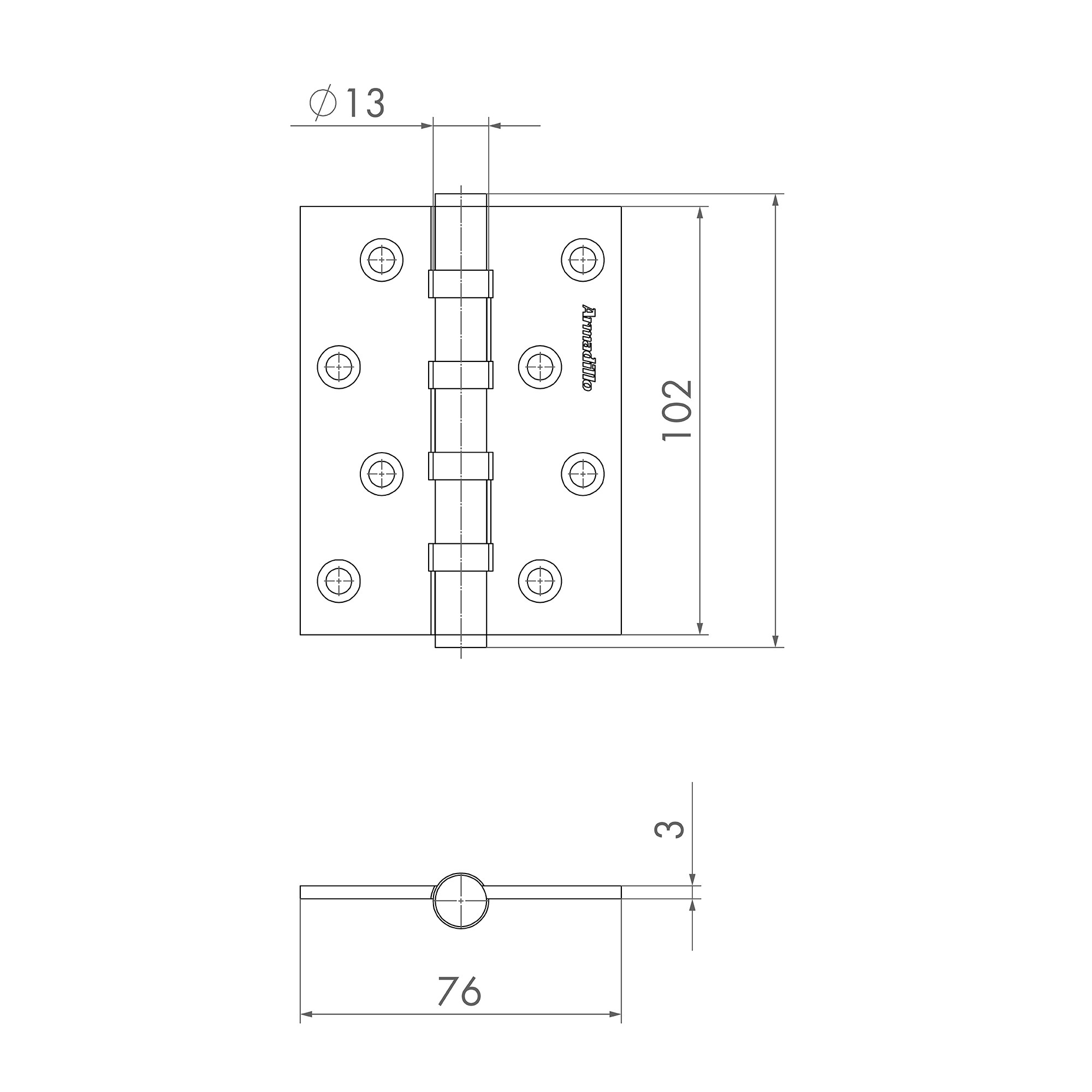 Петля Armadillo (Армадилло) универсальная IN4500UC-BL AB 102x76x3 INOX304 бронза БЛИСТЕР 
