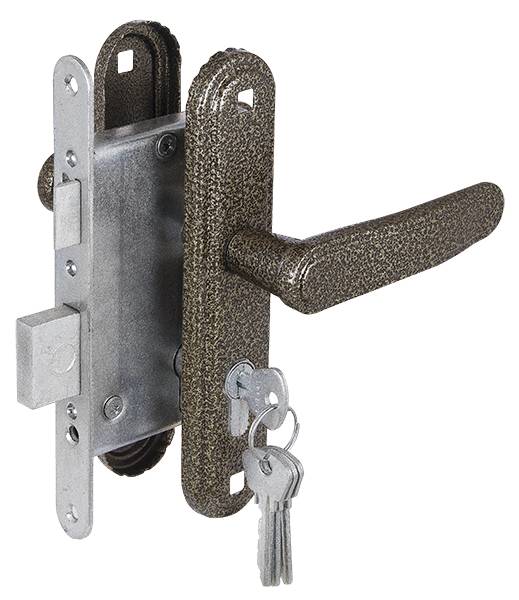 Замок Zenit (Зенит) врезной цилиндровый с защёлкой в комплекте с ручкой ЗВ4-3.03 (бронза), 4 кл. 