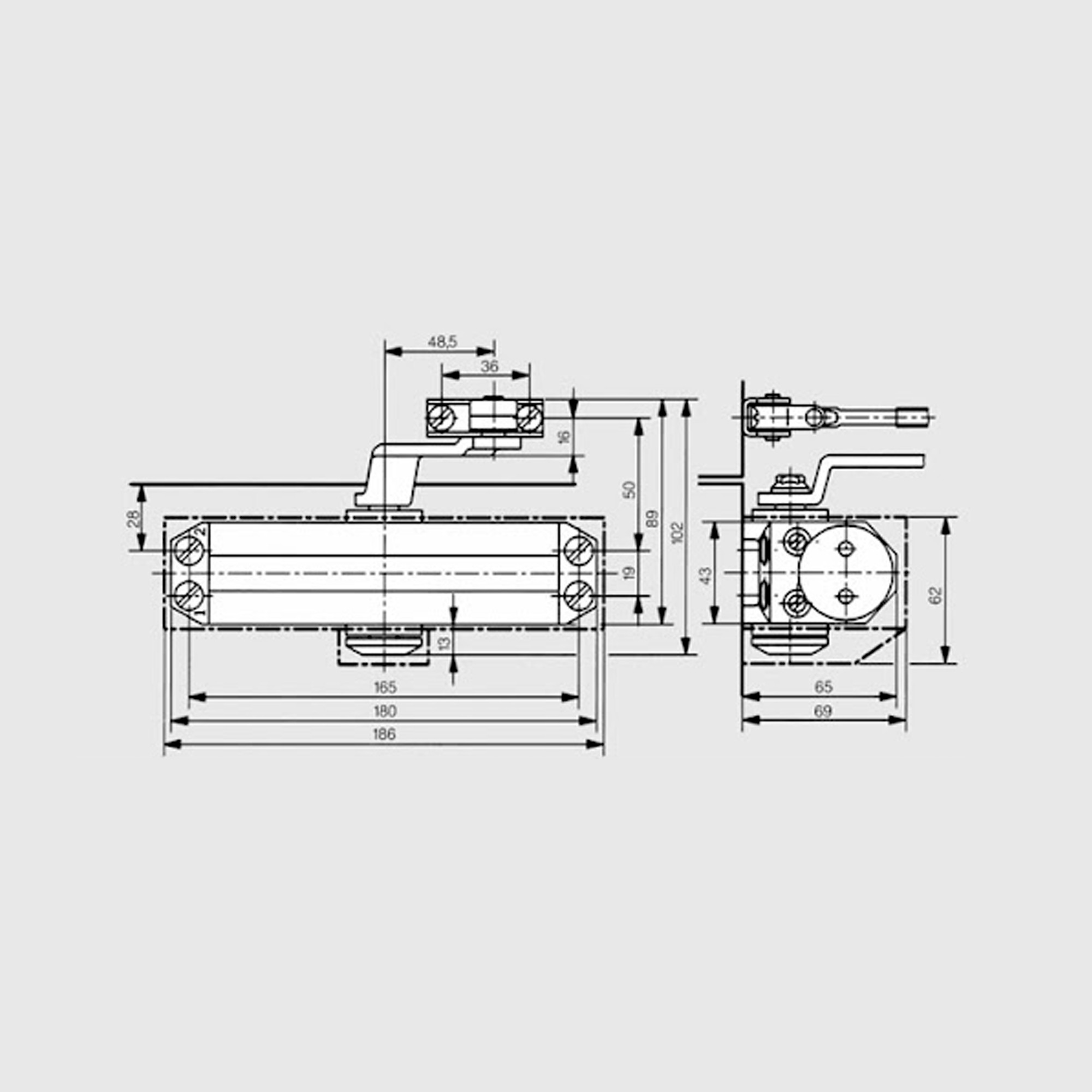 Доводчик Dorma (Дорма) дверной TS 77 EN3, с рычажной тягой, серый 