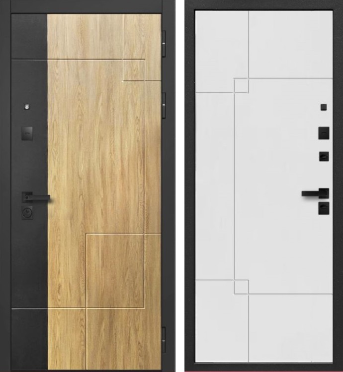 Умная дверь SMART 3 Сатин черный, Дуб мадейра янтарь / Эмалит серый
