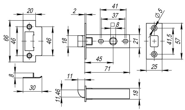 Защелка Fuaro (Фуаро) врезная PLASTP12-45-25 WH белый 