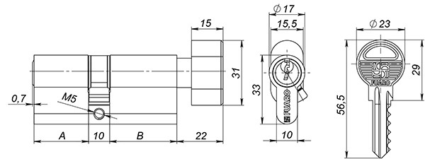 Цилиндровый Fuaro (Фуаро) механизм (100 ZM/60) 1000ZMKnob60(25+10+25) CP хром 5Key с вертушкой 