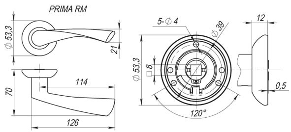 Ручка Fuaro (Фуаро) раздельная R.RM54.PRIMA (PRIMA RM) SN/CP-3 матовый никель/хром 
