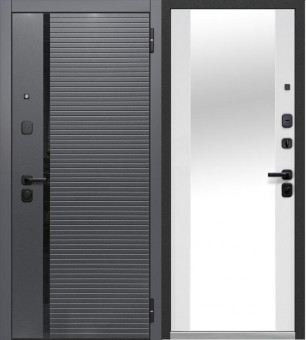 Горизонталь Зеркало Сатин графит, вставка черный лакобель / Эмалит белый, зеркало