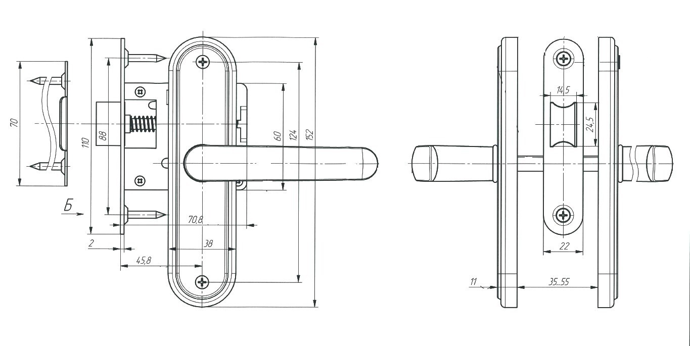 Защелка Absolyute (Абсолют) врезная ЗЩ1-45А (черный) 