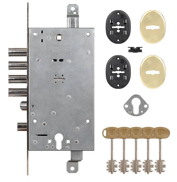 Замок Mottura (Моттура) врезной двухсистемный 54.797-S (левый), ключ 40 мм, без накл. 