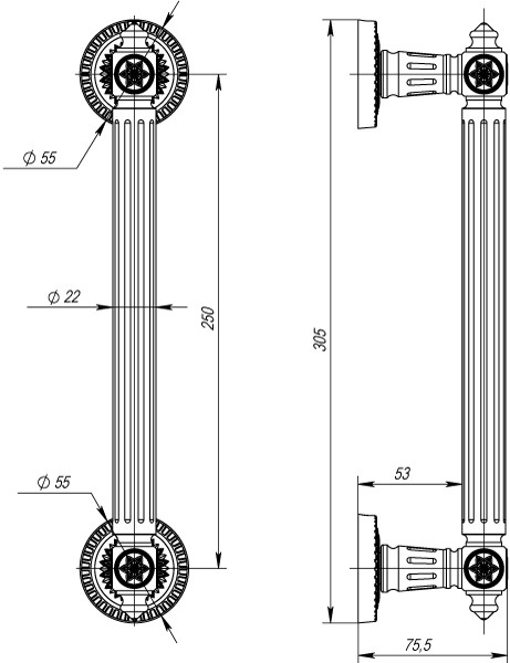 Ручка-скоба Armadillo (Армадилло) PULL.CL250.Matador ( Matador PULL CL) GOLD-24 золото 24К 