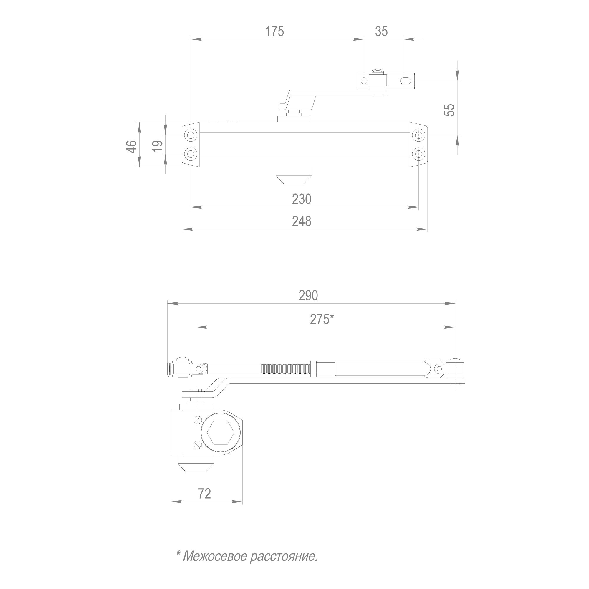 Доводчик Fuaro (Фуаро) дверной DC20-6W (DC-206W) AL до 160 кг (алюминий) 